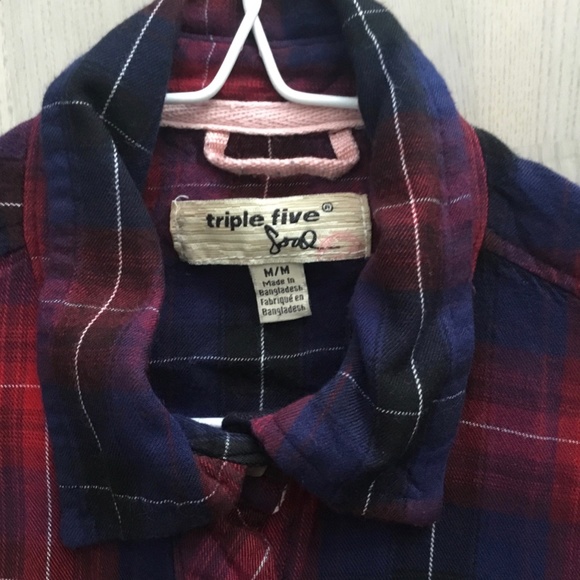 Triple Five Soul Red and Blue Plaid Lumberjack Retro Rustic Cabin Shirt - Picture 2 of 3